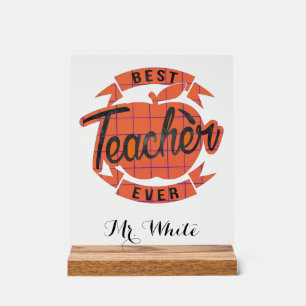 Señal Acrílica El mejor profesor siempre presente personalizado