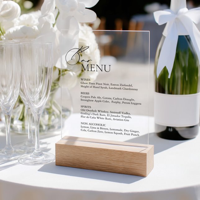 Señal Acrílica Eleagent Modern Bar Menú Boda Rótulo acrílico (Eleagnt Modern Bar Menu Wedding Acrylic Sign)