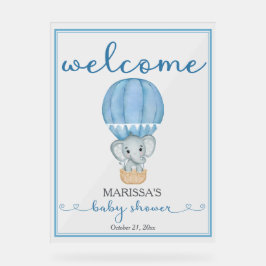 Señal Acrílica Elefante azul de bienvenida de Baby Shower