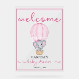Señal Acrílica Elefante rosa de bienvenida a Baby Shower