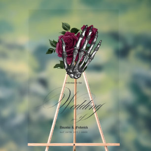 Señal Acrílica Elegancia de Boda Gótica Floral Borgoña Caprichosa