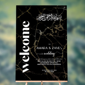 Señal Acrílica Elegancia eterna: bienvenida a Boda de mármol negr