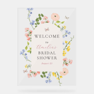 Señal Acrílica Elegancia floral romántica ducha de novia bienveni