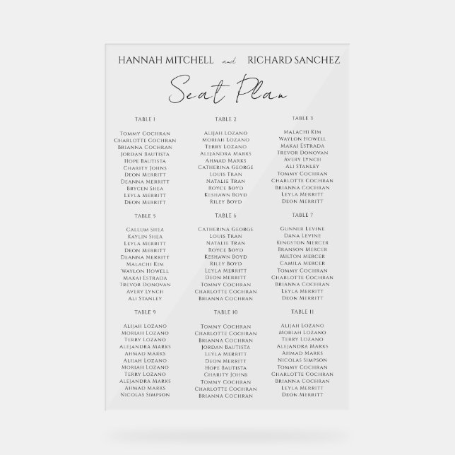 Señal Acrílica Elegant Acrylic Wedding Seating Chart (Anverso)