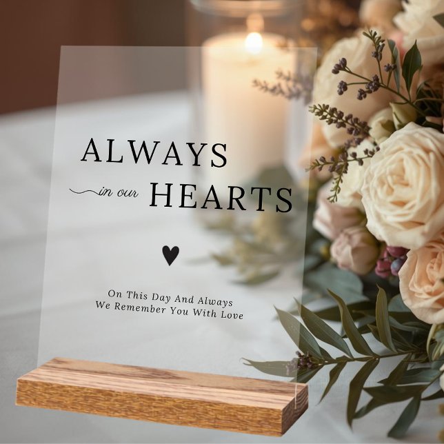 Señal Acrílica Elegant Always In Our Hearts Wedding Memorial (Elegant Always In Our Hearts Wedding Memorial Acrylic Sign)