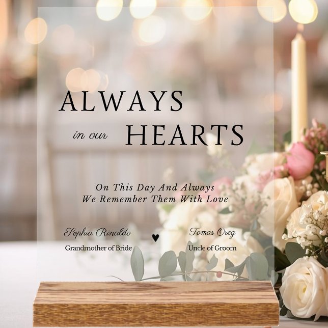 Señal Acrílica Elegant Always In Our Hearts Wedding Memorial  (Elegant Always In Our Hearts Wedding Memorial Acrylic Sign)