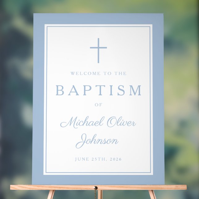 Señal Acrílica Elegant Baby Blue Cross Boy Baptism Welcome (Neutral )