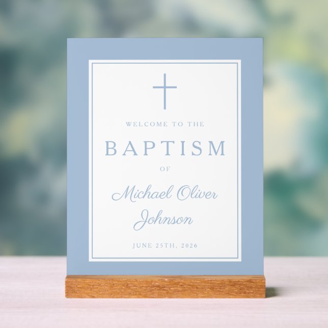 Señal Acrílica Elegant Baby Blue Cross Boy Baptism Welcome (Neutral )