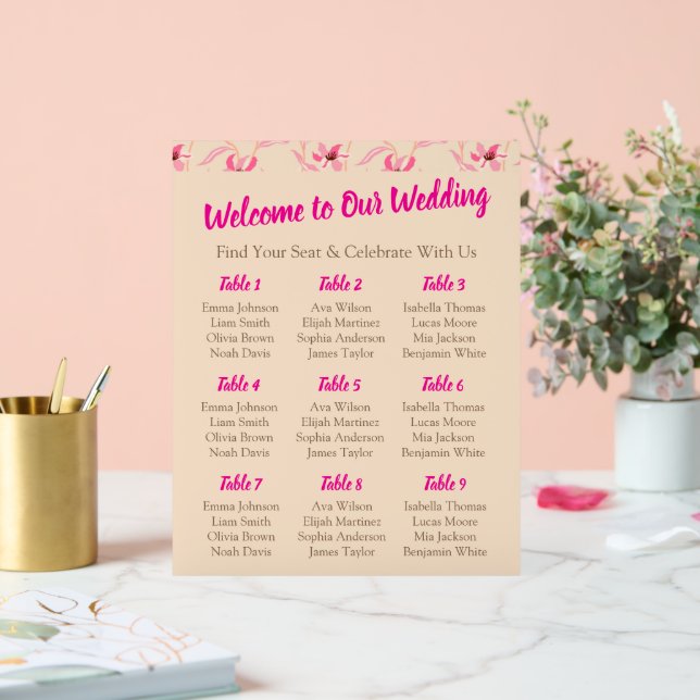 Señal Acrílica Elegant Beige & Blush Pink Floral Wedding (Boda)