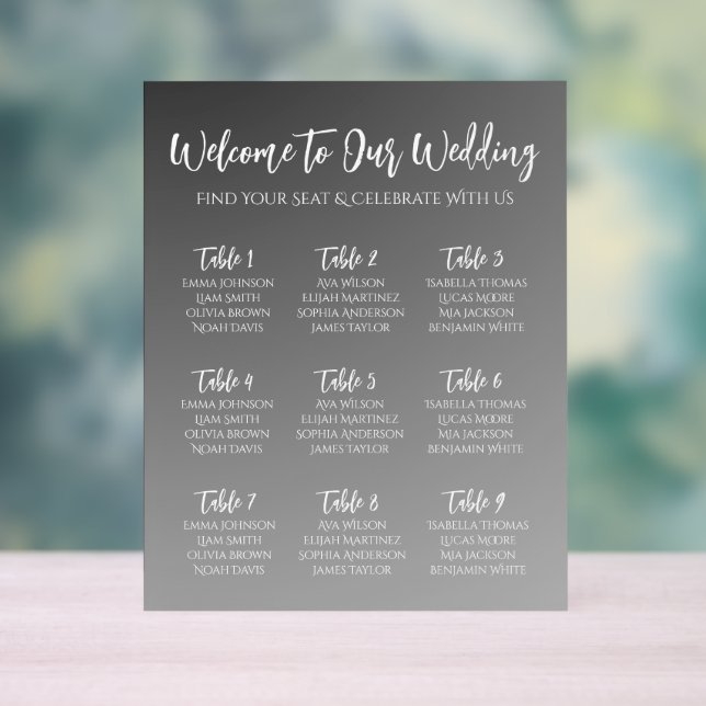 Señal Acrílica Elegant Black And White Wedding Seating Chart (Neutral )