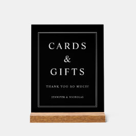 Señal Acrílica Elegant Black Cards And Gifts Wedding