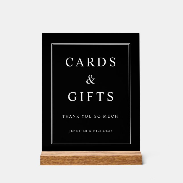 Señal Acrílica Elegant Black Cards And Gifts Wedding (Anverso)