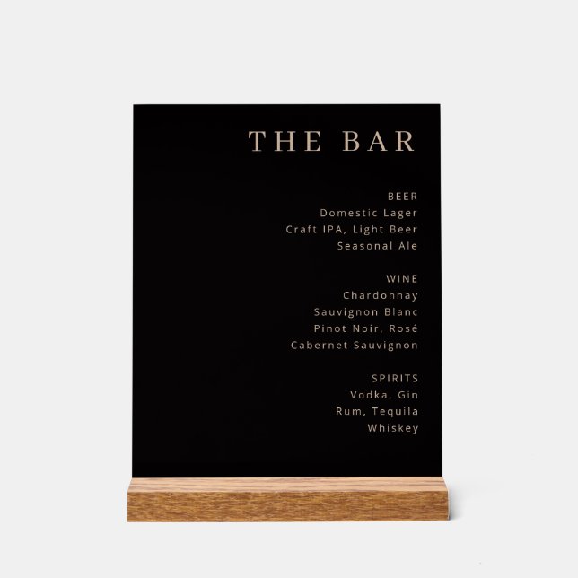 Señal Acrílica Elegant Black Gold Serif Bar Menu (Anverso)