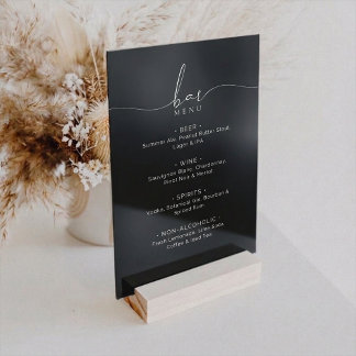 Señal Acrílica Elegant Black Wedding Bar Menu Acrylic Sign