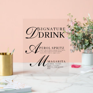 Señal Acrílica Elegant Black & White Wedding Signature Drink Sign