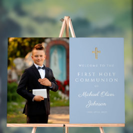 Señal Acrílica Elegant Blue Boy Photo First Communion Welcome