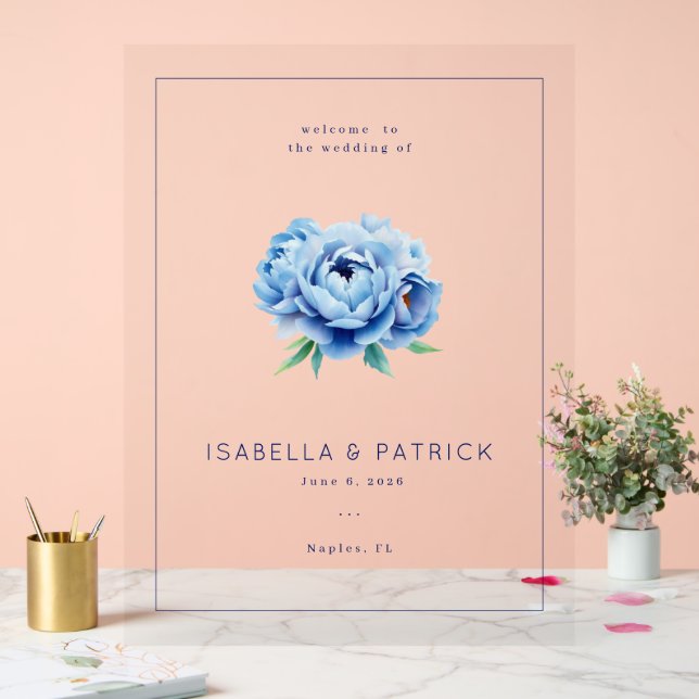 Señal Acrílica Elegant Blue Floral Wedding Invitation (Boda)