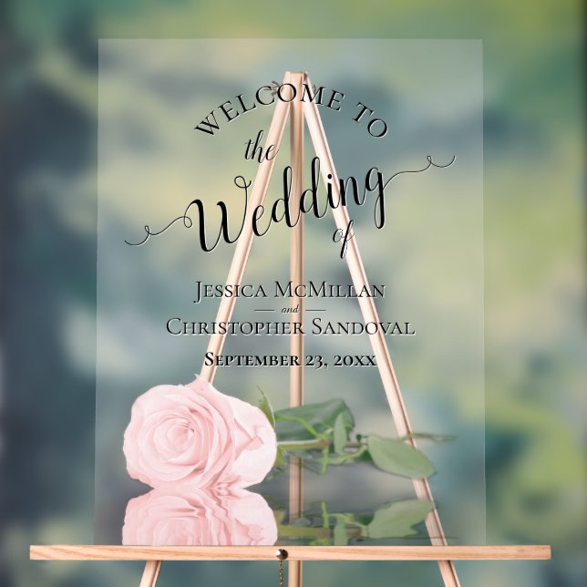 Señal Acrílica Elegant Blush Pink Rose Romantic Wedding Welcome (Neutral )