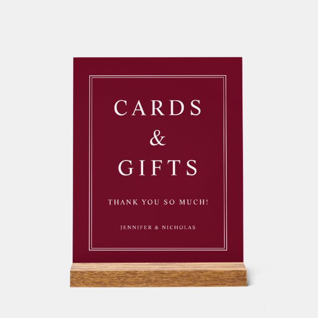 Señal Acrílica Elegant Burgundy Cards And Gifts Wedding (Anverso)