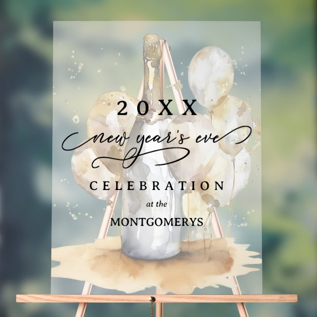 Señal Acrílica Elegant Champagne and Balloons New Year's Eve (Neutral )