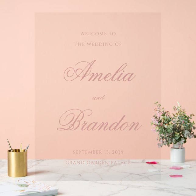 Señal Acrílica Elegant Classic Dusty Rose Script Wedding Welcome (Boda)