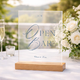 Señal Acrílica Elegant Dusty Blue Acrylic Open Bar Wedding Sign
