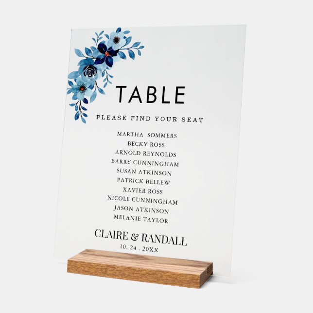 Señal Acrílica elegant dusty Blue watercolor flower bouquet (Ángulo)