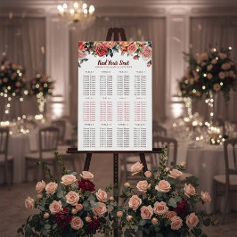 Señal Acrílica Elegant Floral & Gray Striped Wedding Guest Seatin