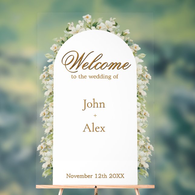 Señal Acrílica Elegant Floral Wedding Welcome Sign - Custom Made (Neutral )