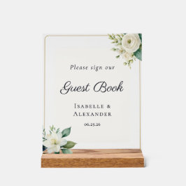 Señal Acrílica Elegant Frosted Botanical Wedding Guest Book