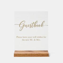 Señal Acrílica Elegant Gold Script Guestbook Acrylic Wedding Sign