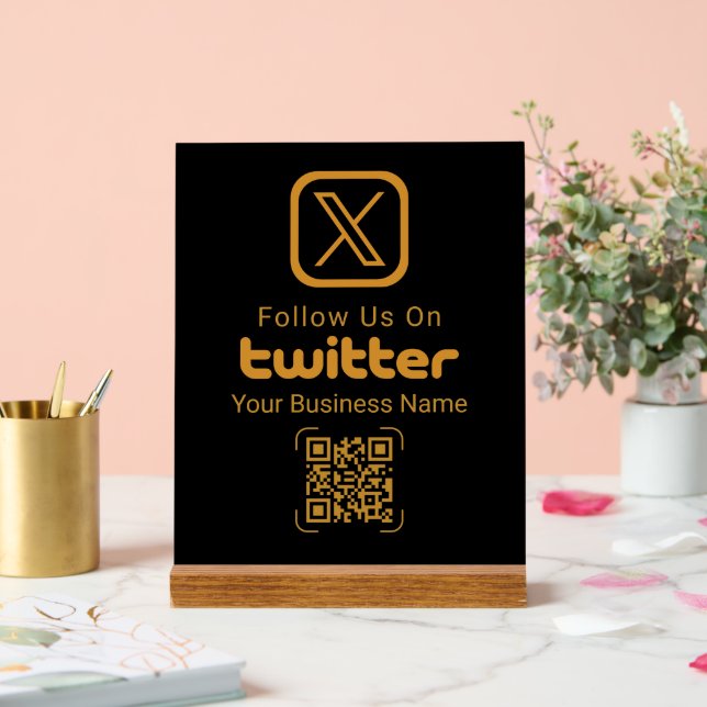 Señal Acrílica Elegant Gold Twitter Business QR Acrylic Sign (Boda)