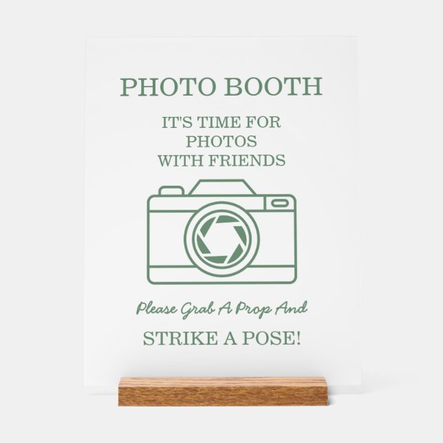 Señal Acrílica Elegant Green Botanical Wreath Wedding Photo Booth (Anverso)
