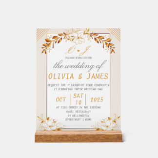 Señal Acrílica Elegant Green & Gold Acrylic Welcome Sign