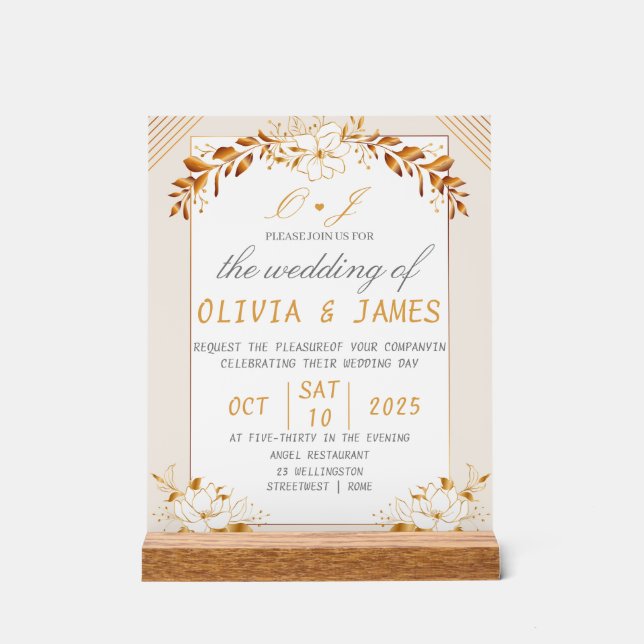 Señal Acrílica Elegant Green & Gold Acrylic Welcome Sign (Anverso)