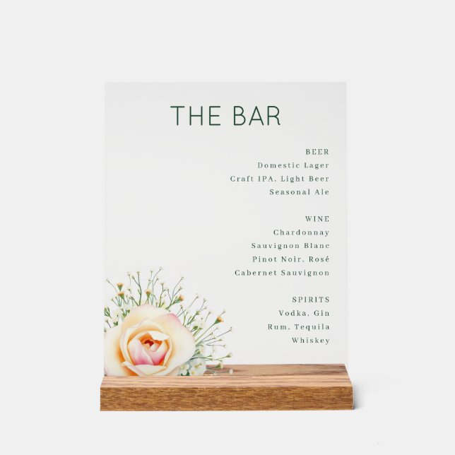 Señal Acrílica Elegant Green Minimalist Bar Menu (Anverso)
