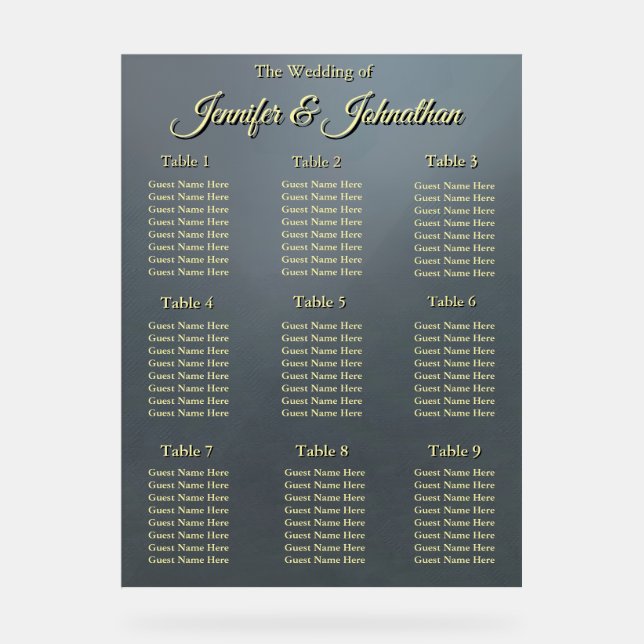 Señal Acrílica Elegant Grey Background Wedding Seating Chart (Anverso)