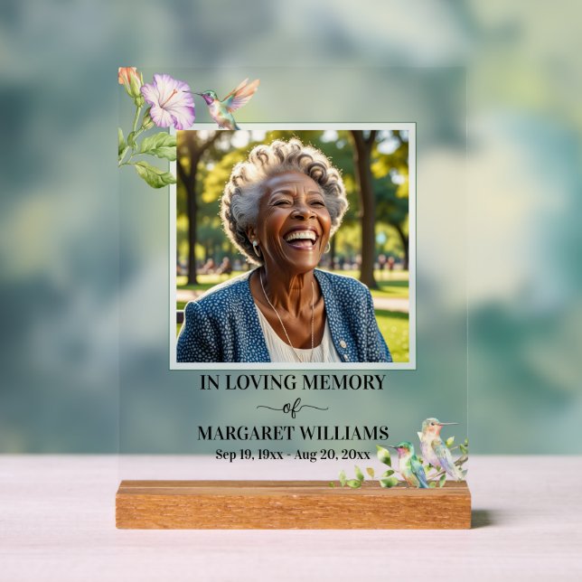 Señal Acrílica Elegant Hummingbirds Floral Photo Funeral (Neutral )