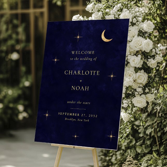 Señal Acrílica Elegant Midnight Celestial Wedding Welcome (Subido por el creador)
