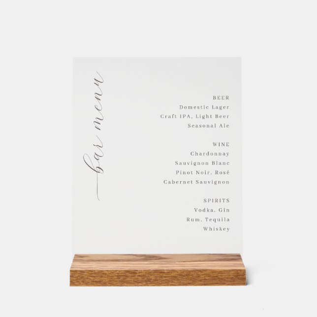 Señal Acrílica Elegant Minimalist Bar Menu (Anverso)