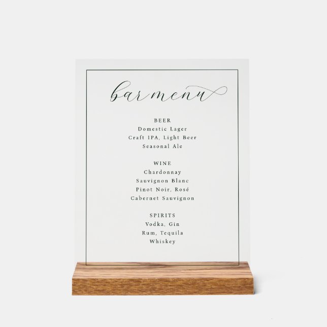 Señal Acrílica Elegant Minimalist Bar Menu Sign (Anverso)