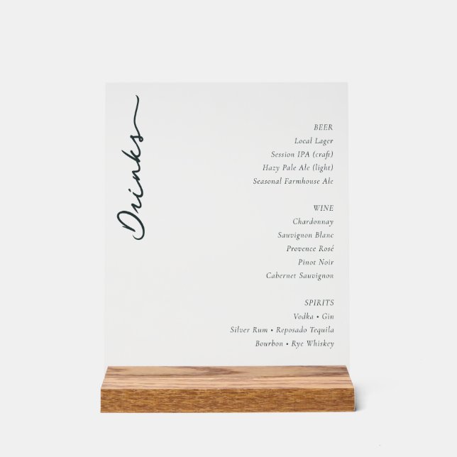 Señal Acrílica Elegant Minimalist Beverage Menu (Anverso)