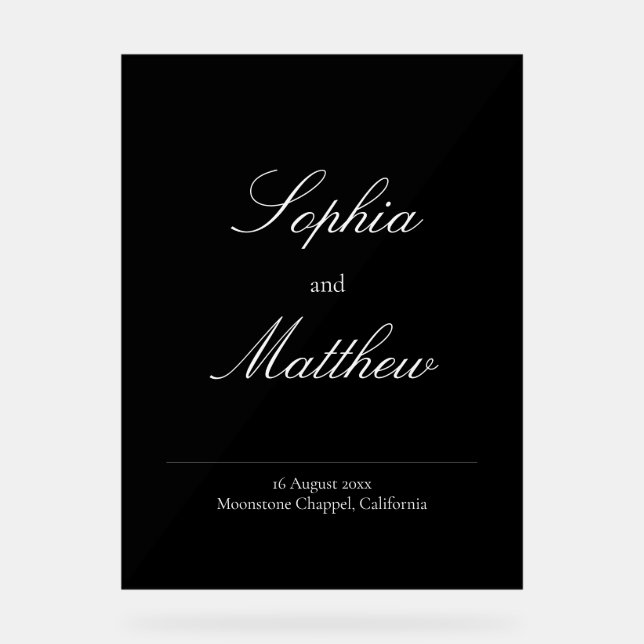Señal Acrílica Elegant Minimalist Black Wedding Welcome  (Anverso)