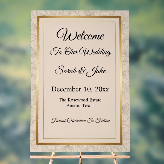 Señal Acrílica Elegant Minimalist Gold Frame & Floral  (Neutral )