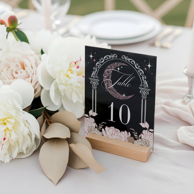 Señal Acrílica Elegant Moon Stars Floral Quinceañera Table Number (Elegant Moon Stars Floral Quinceañera Table Number Acrylic Sign)