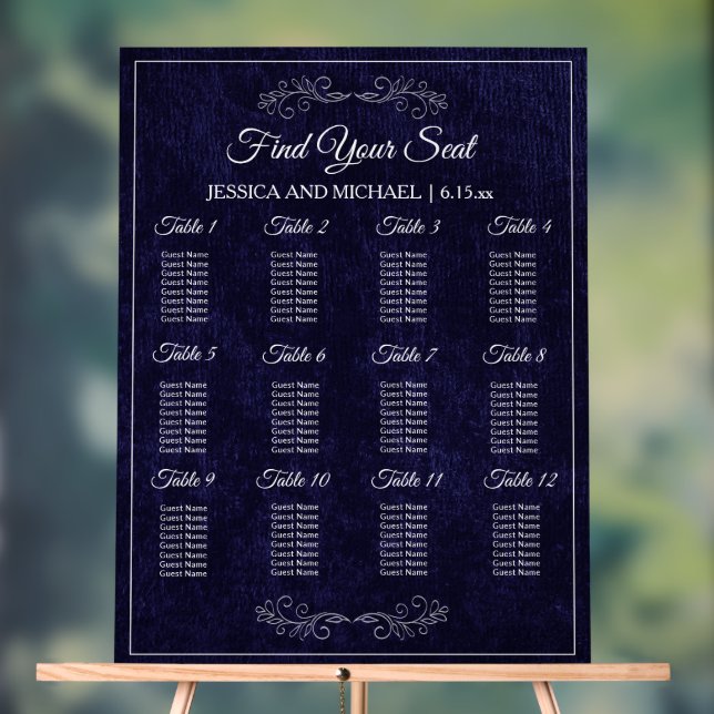 Señal Acrílica Elegant Navy Blue Wedding Seating Chart  (Neutral )