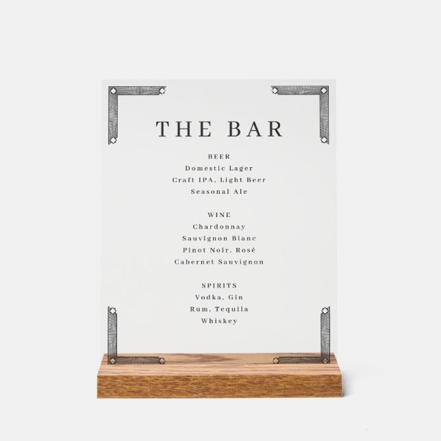 Señal Acrílica Elegant Off-White Geometric Bar Menu (Anverso)