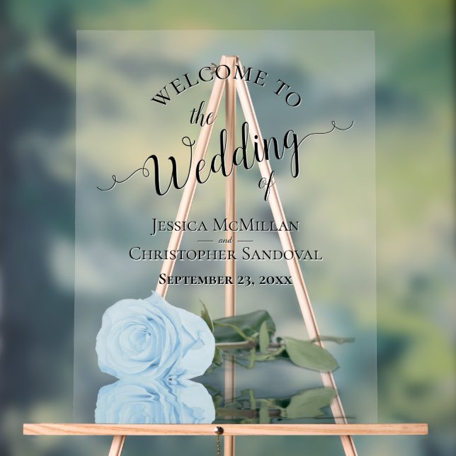 Señal Acrílica Elegant Pale Blue Rose Romantic Wedding Welcome (Neutral )