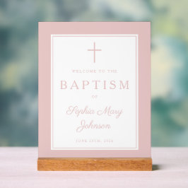 Señal Acrílica Elegant Pink Cross Girl Baptism Welcome
