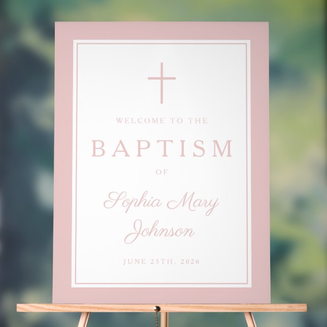 Señal Acrílica Elegant Pink Cross Girl Baptism Welcome (Neutral )